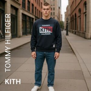 Tommy Hilfiger KITH Men’s Blue Crewneck Sweat Shirt Sweater LIMITED